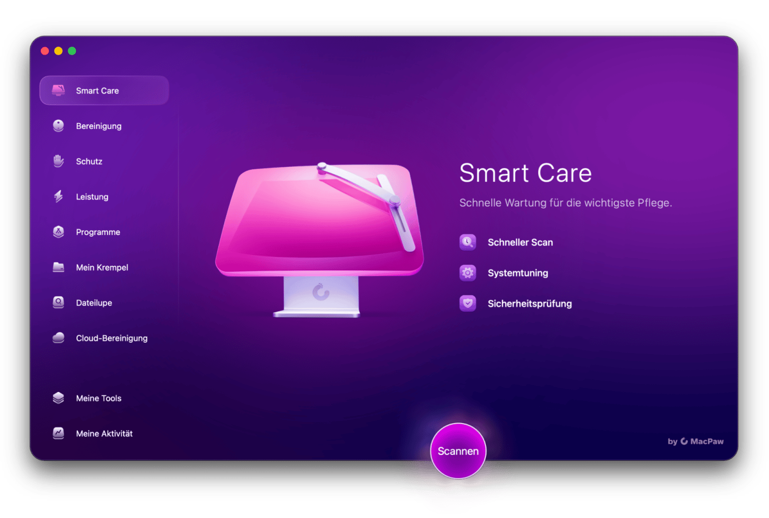 Smart-Care-Scan in CleanMyMac &mdash; Systembereinigung, Schutz und Optimierung in einem Schritt