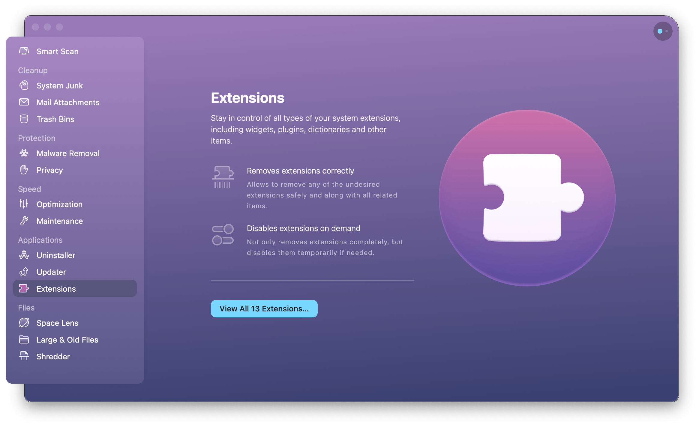 CleanMyMac X Extensions module