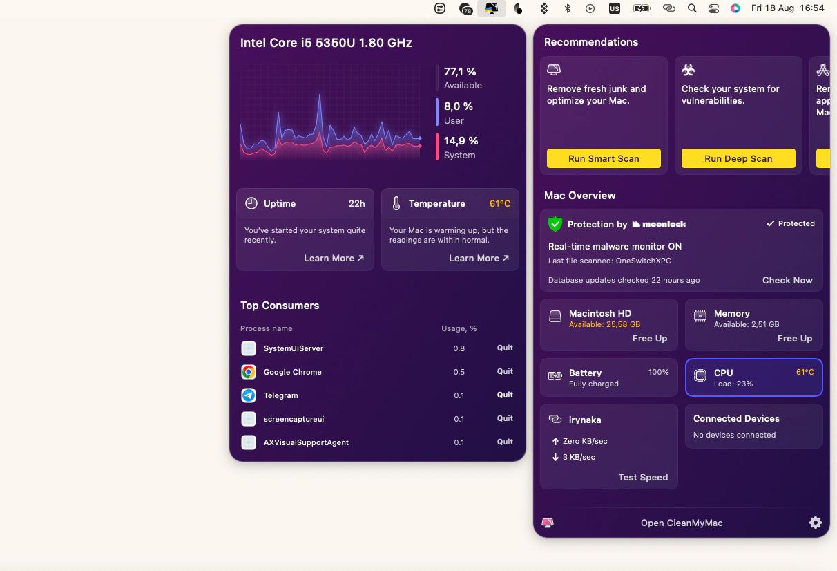 CleanMyMac X CPU monitor