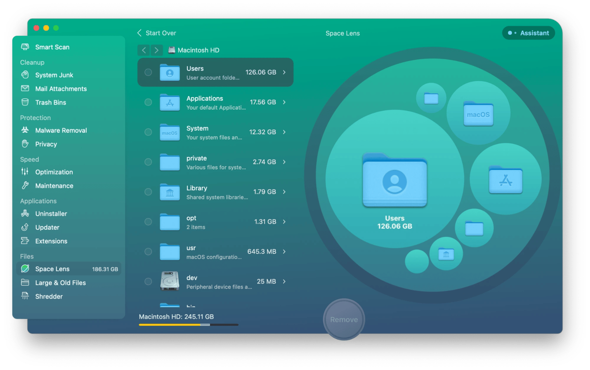 CleanMyMac X's Space Lens