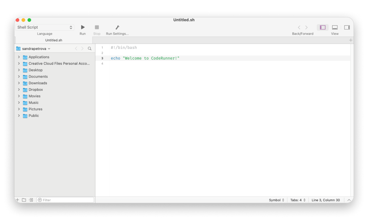 The run window of CodeRunner, a code editing tool that is available on Setapp.