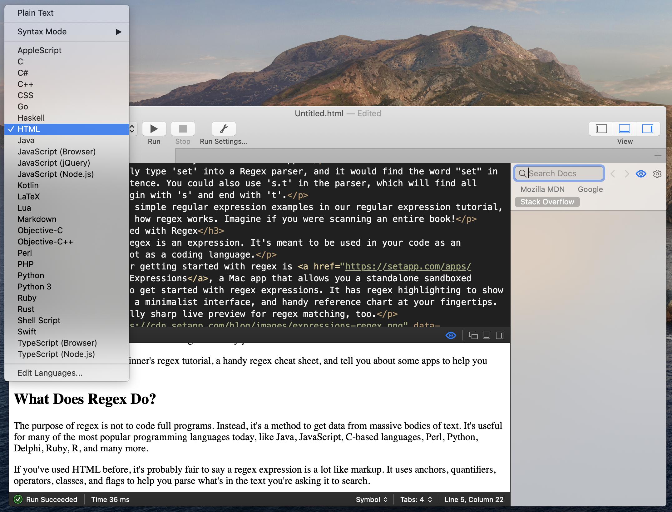 CodeRunner app to write and run code