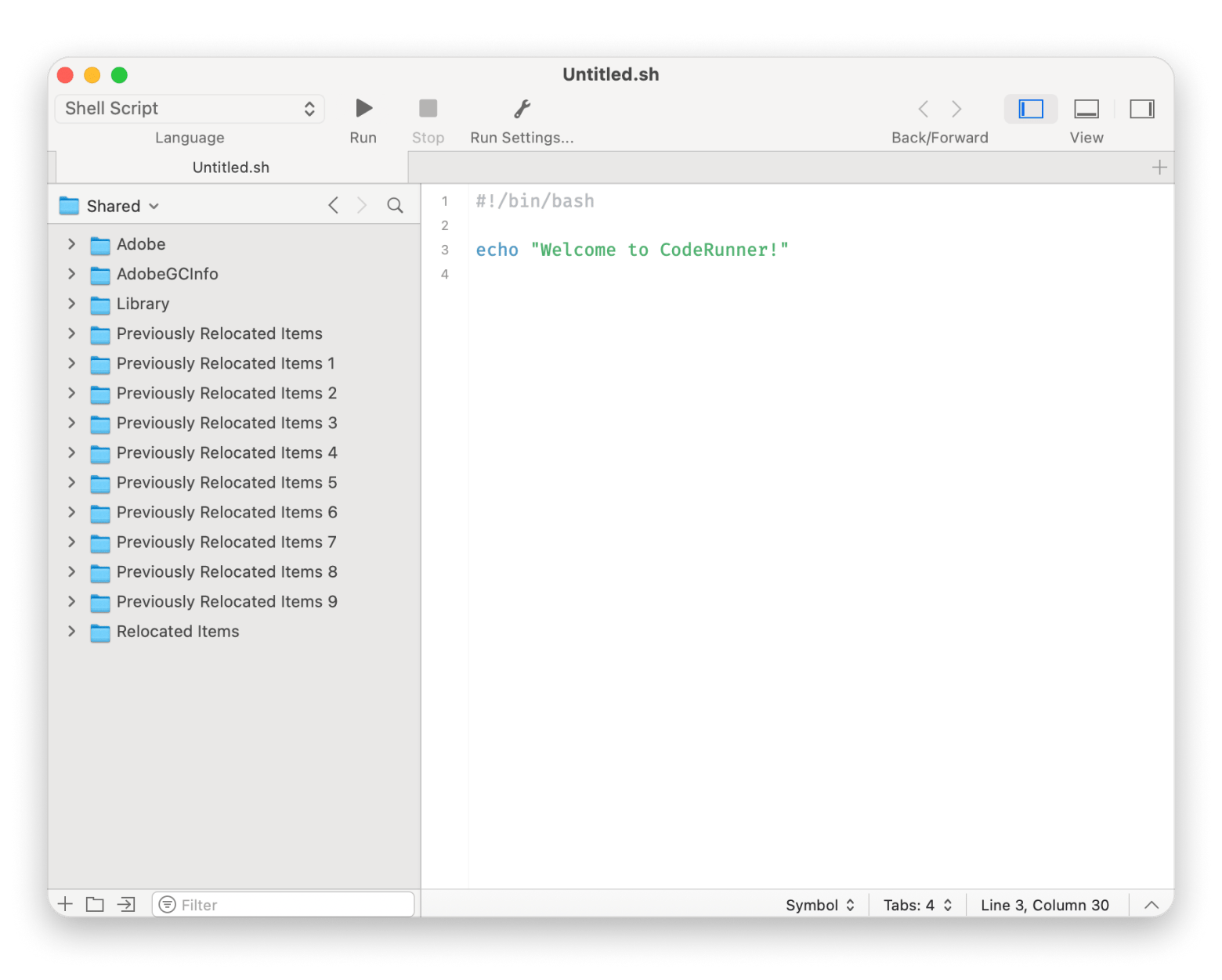 Shared tab in CodeRunner, an app for developers that is available on Setapp
