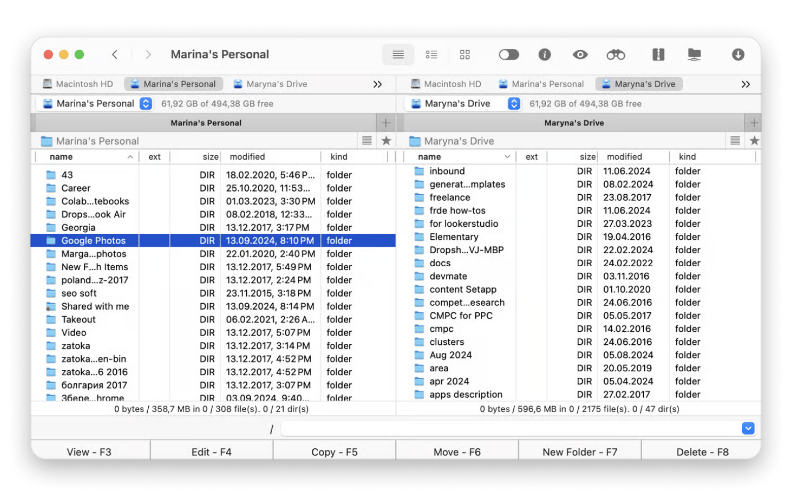 The interface of Commander One, a dual-pane file manager available on Setapp
