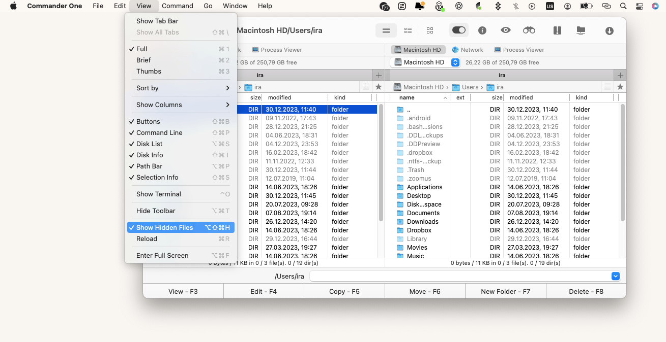 Commander One - Show hidden files