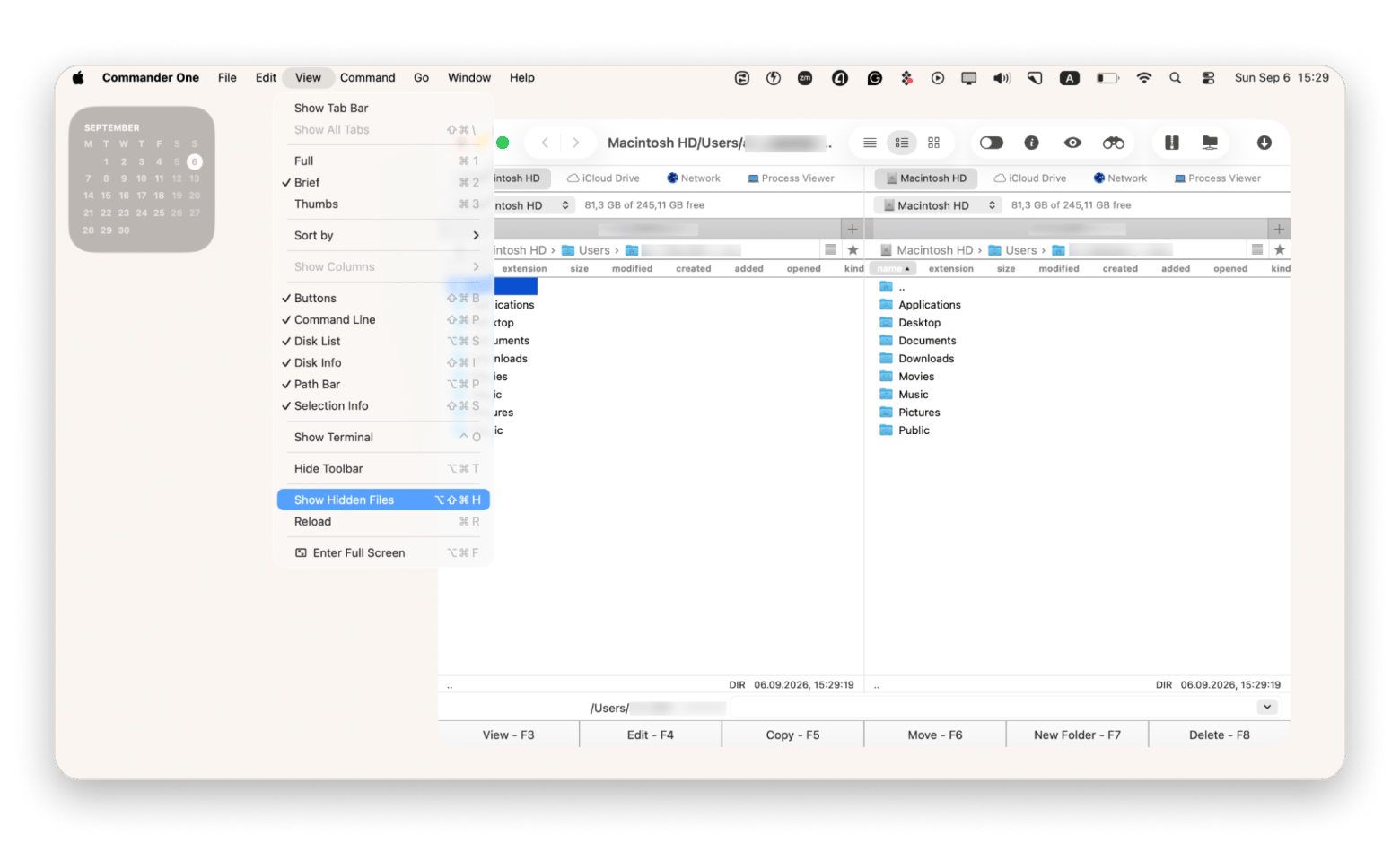The file manager interface of Commander One, a Finder alternative available on Setapp