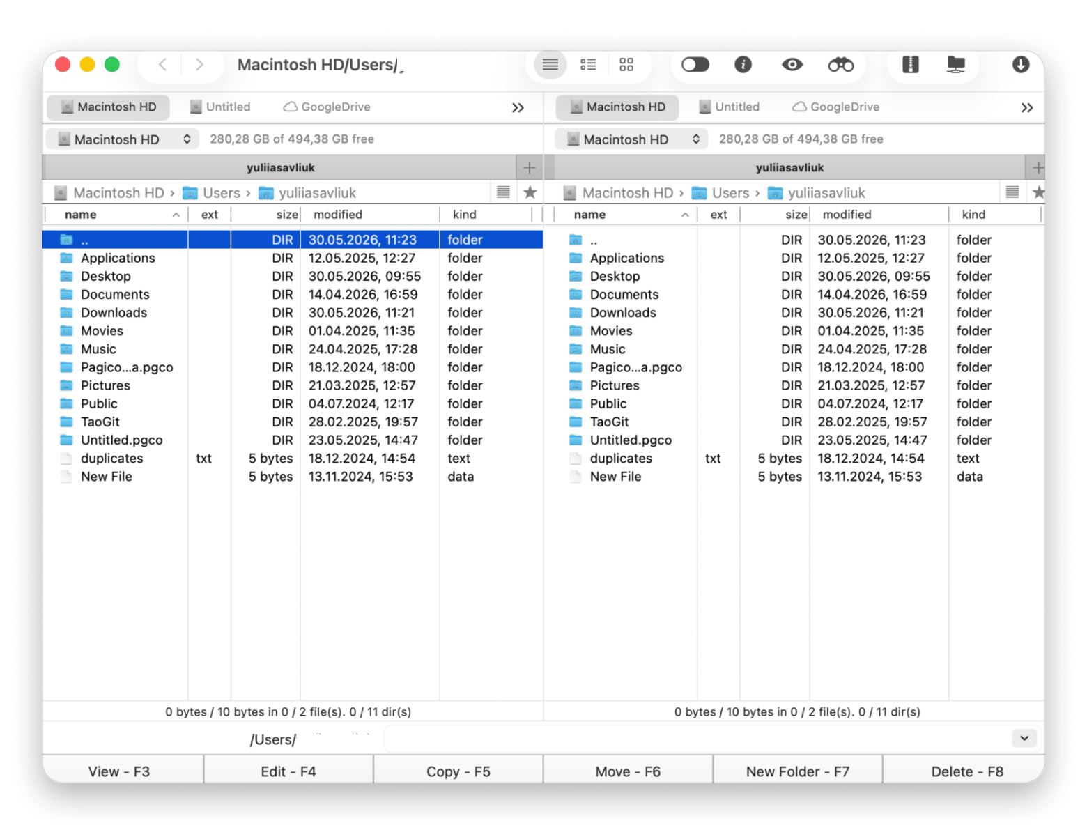 The two-pane file manager interface of Commander One, available on Setapp