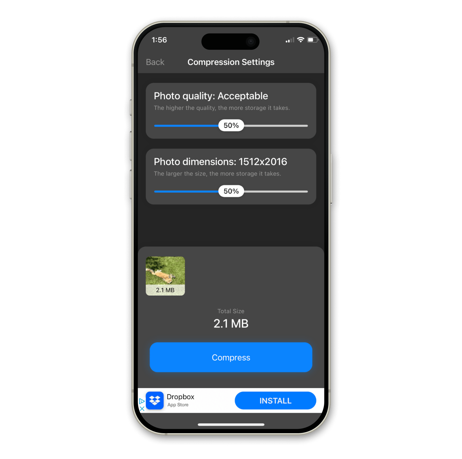 compress photos and pictures settings