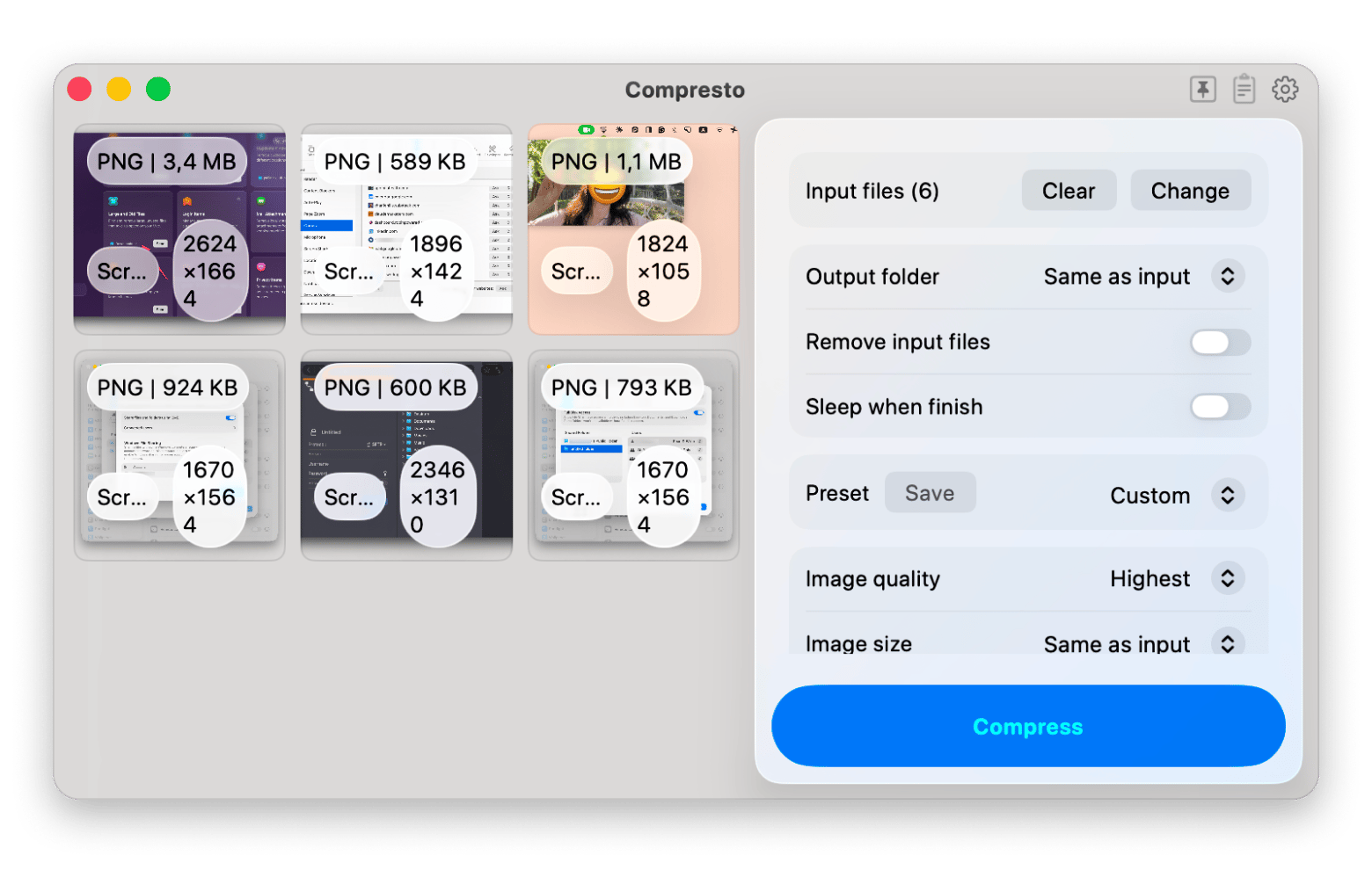 Compressing images with Compresto, an image optimizer available on Setapp