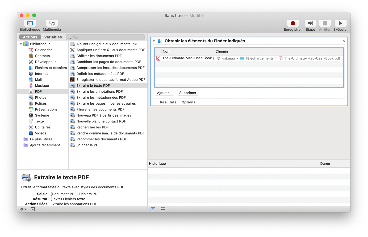 Convertir à partir d'un fichier PDF avec Automator