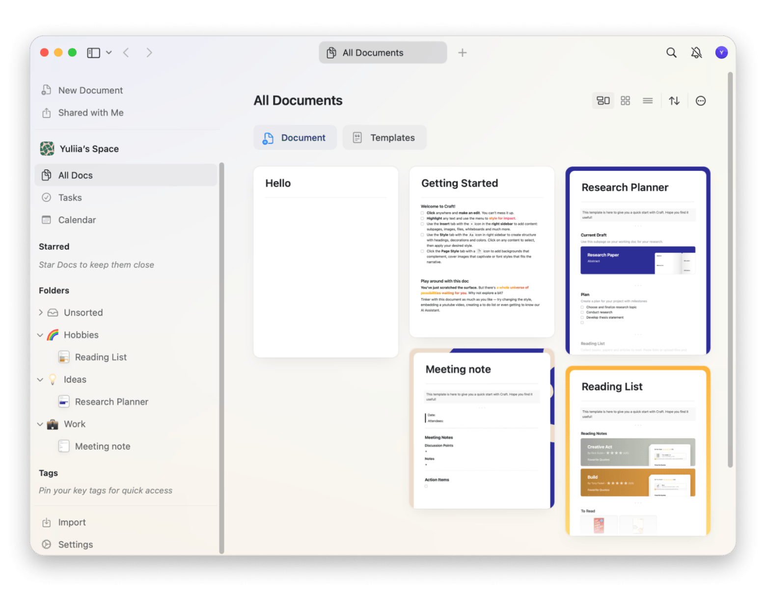The interface of Craft, a document app available on Setapp The interface of Craft, a document app available on Setapp