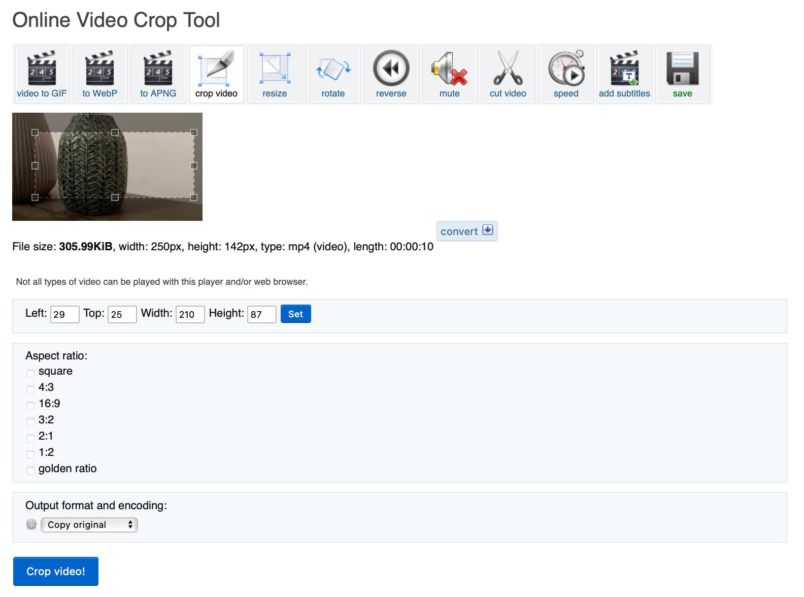 Online Video Crop Tool by EZGif 