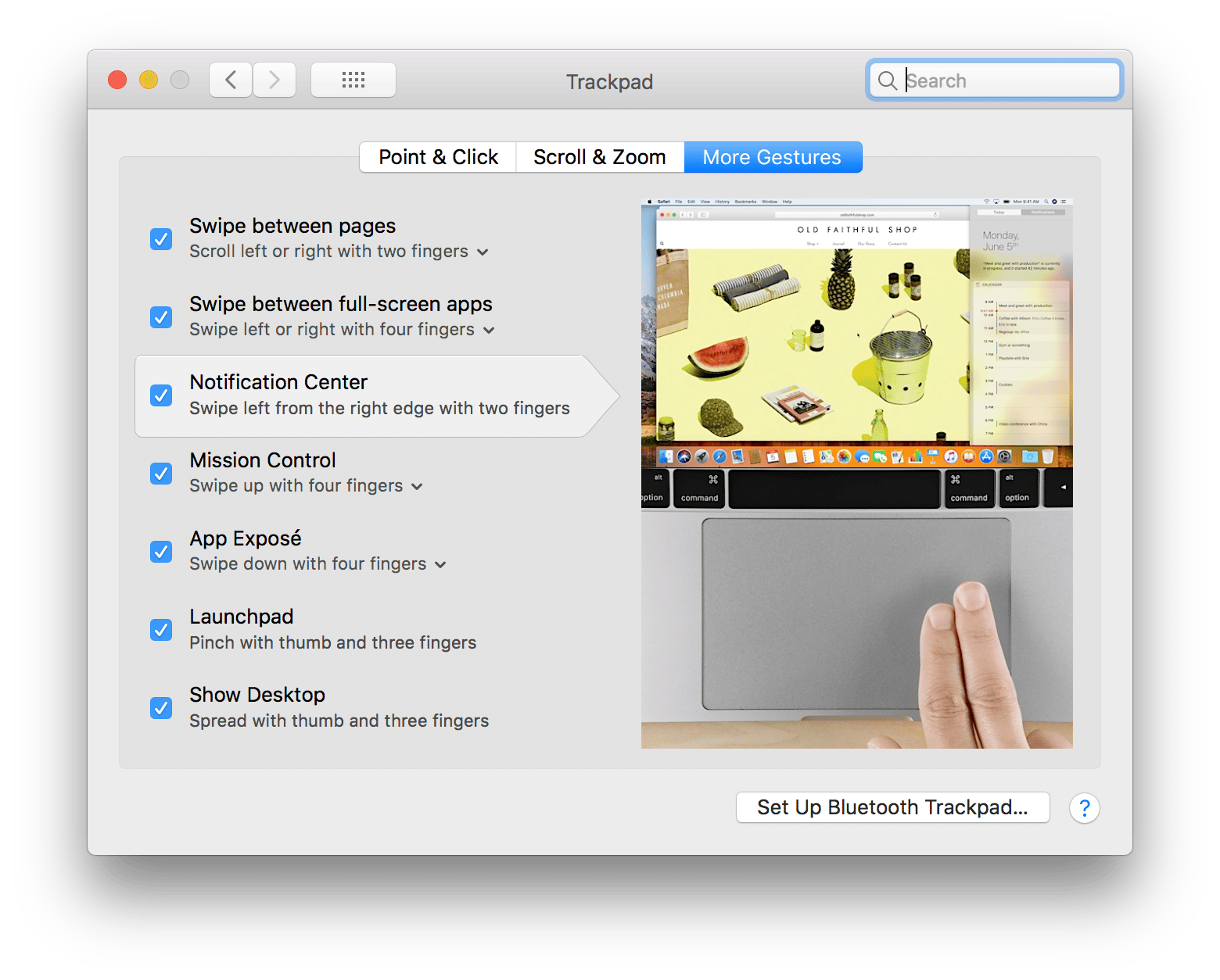 trackpad gestures