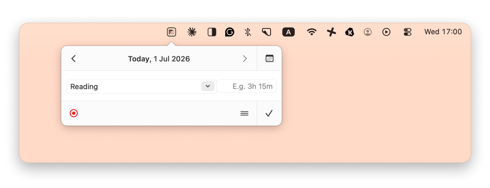The activity prompt of Daily, a time tracking app available on Setapp