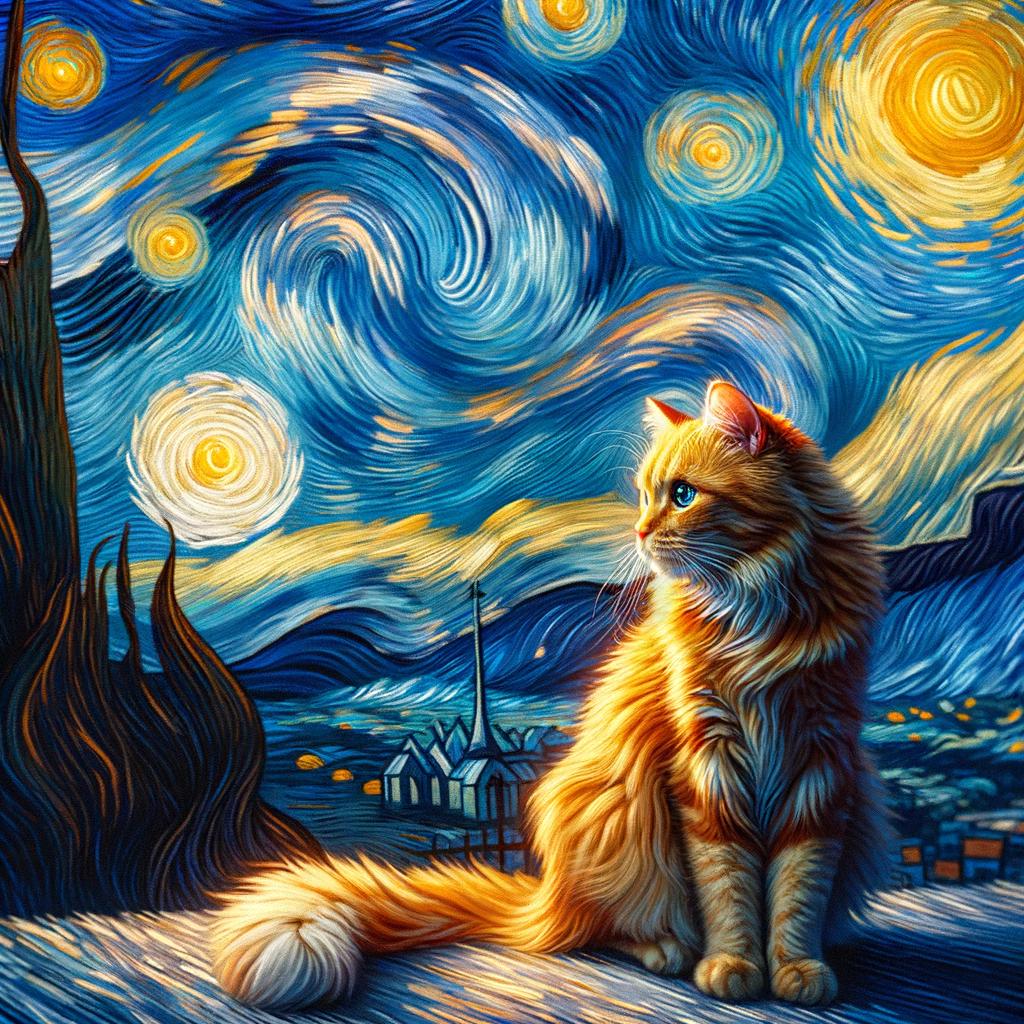 A painting of a cat in the style of Van Gogh generated by DALL·E 3