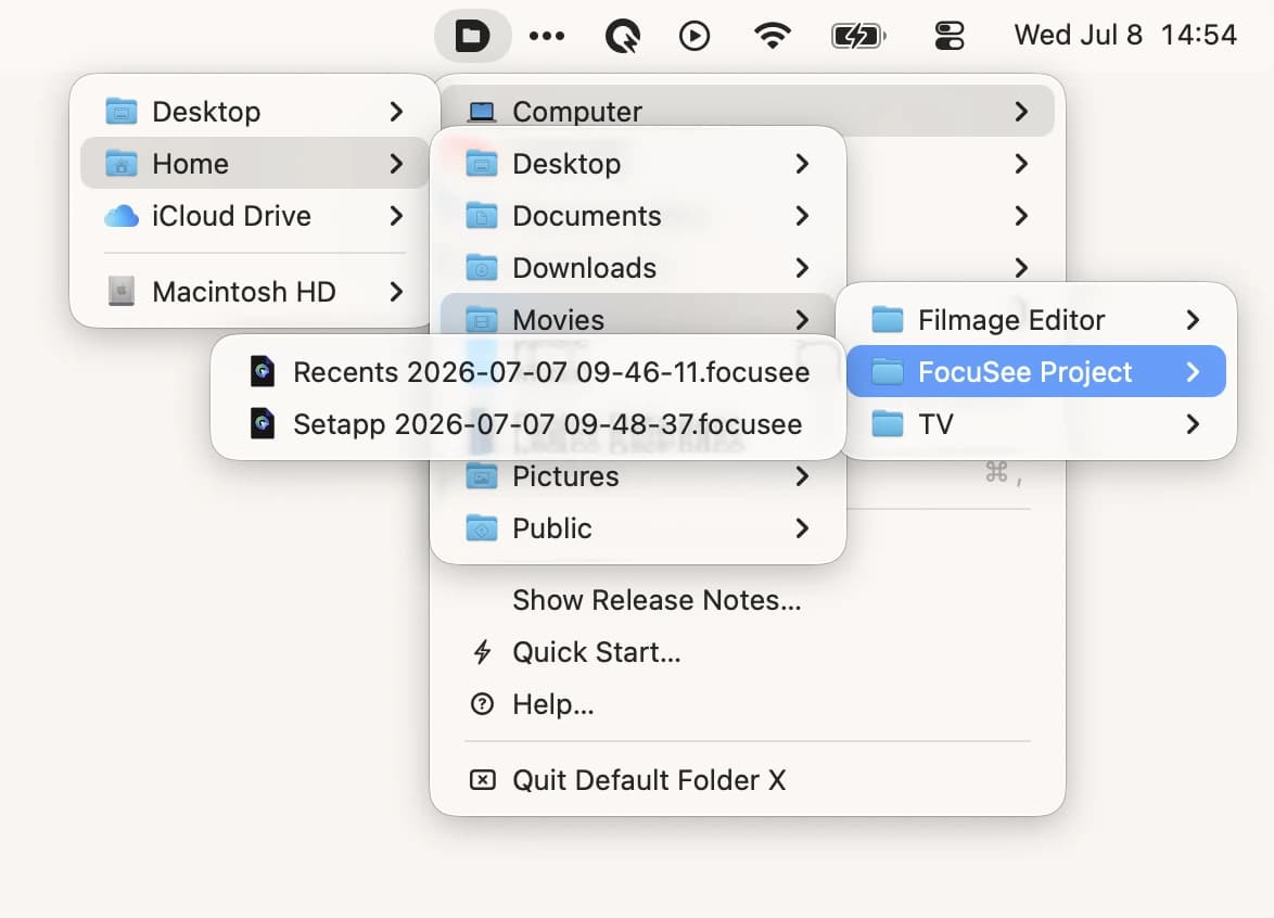 Accessing a project via Default Folder X, a file search tool available on Setapp