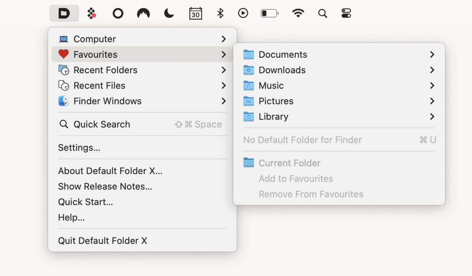 default folder x menu bar