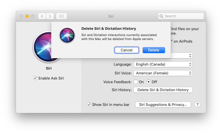 delete Siri history Mac