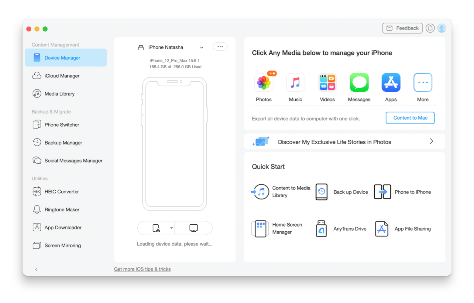 Click Any Media below to manage your iPhone