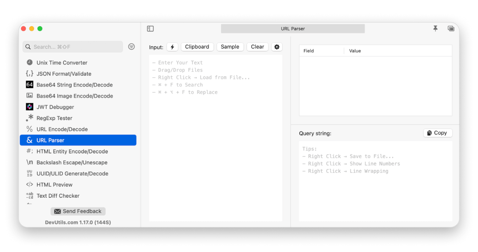 Die Oberfläche von DevUtils mit über 47 Entwicklertools, eine App verfügbar auf Setapp