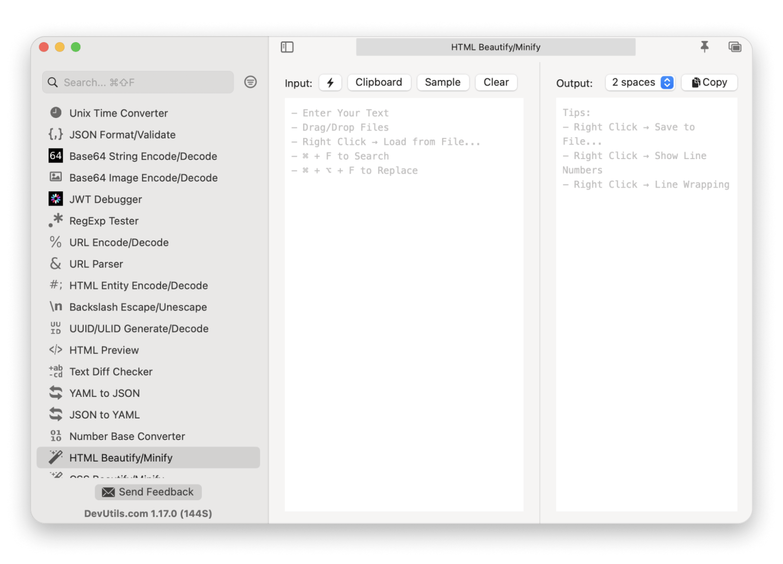 HTML tab view in DevUtils, an app for developers that is available on Setapp