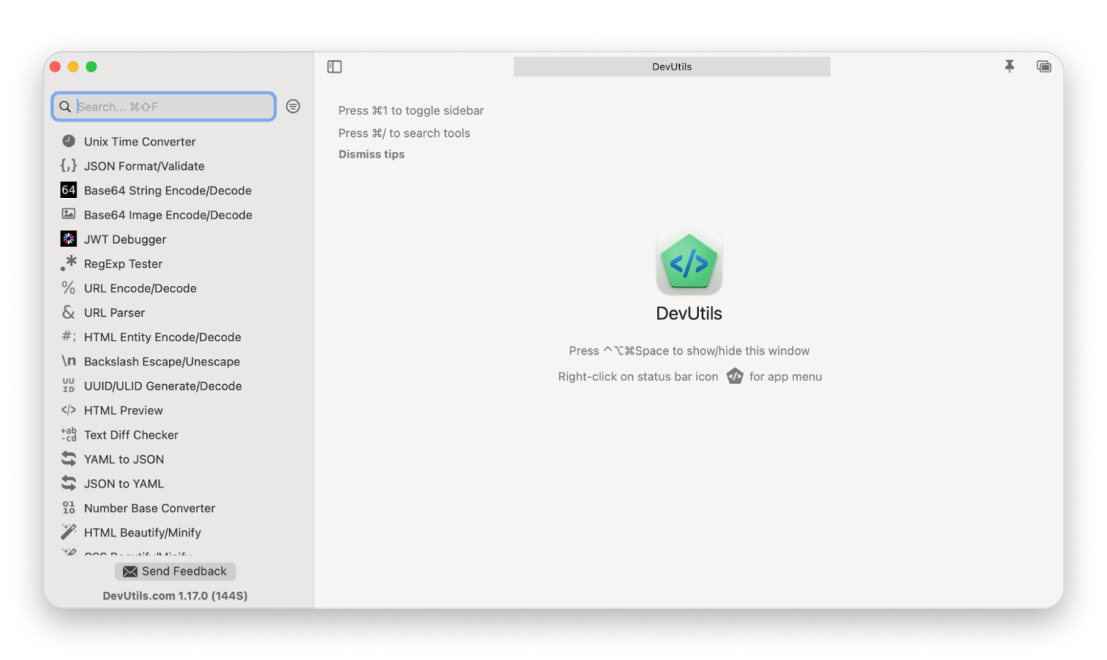 L'interface de DevUtils avec ses 47+ outils de développement, une app disponible sur Setapp