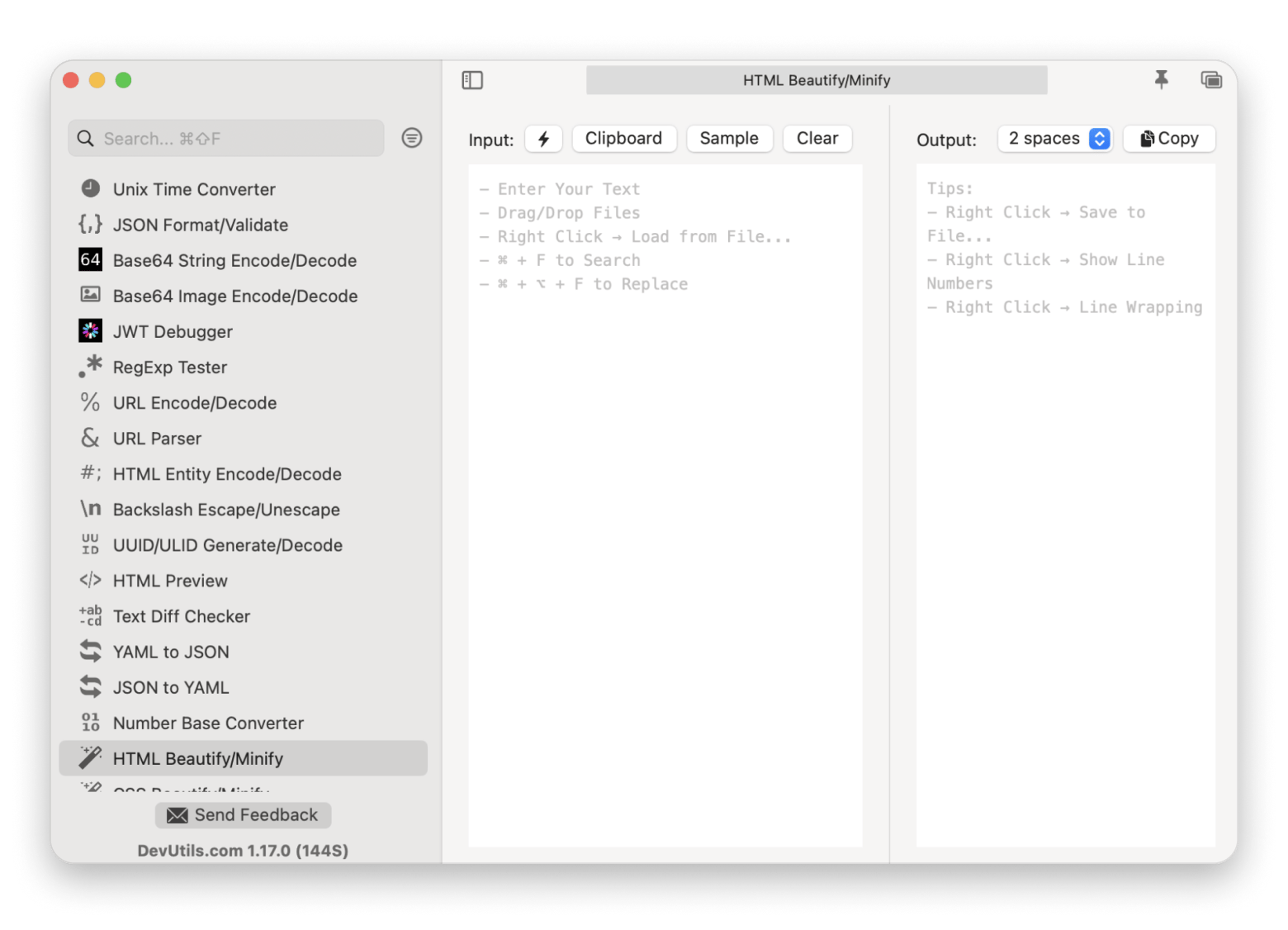 The interface of DevUtils, a development toolkit that is available on Setapp