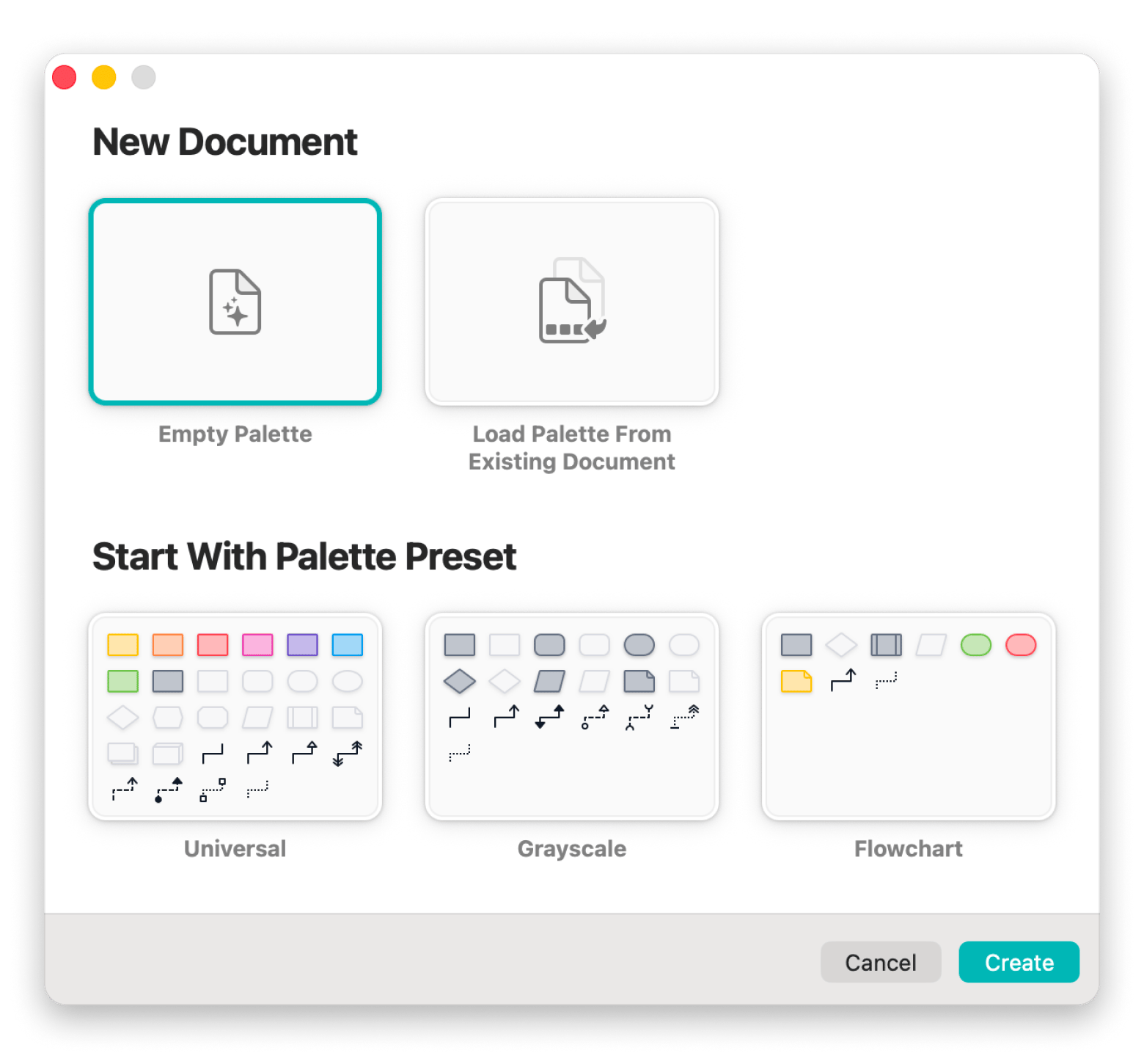 The start window of Diagrams, a whiteboard app that is available on Setapp.