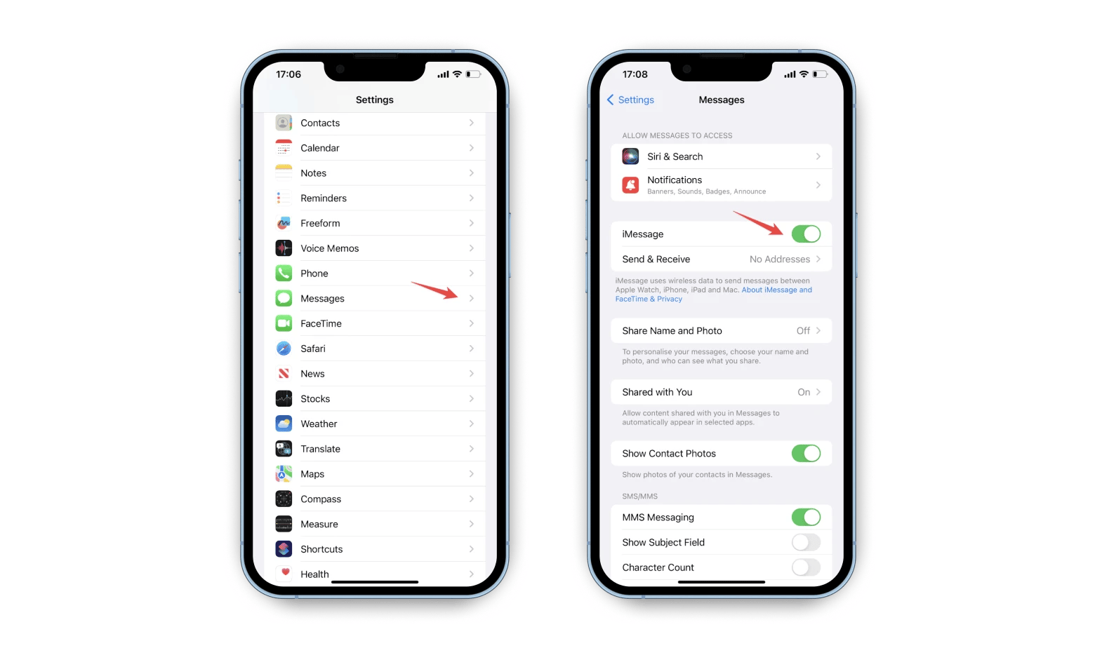 disable imessage on iphone