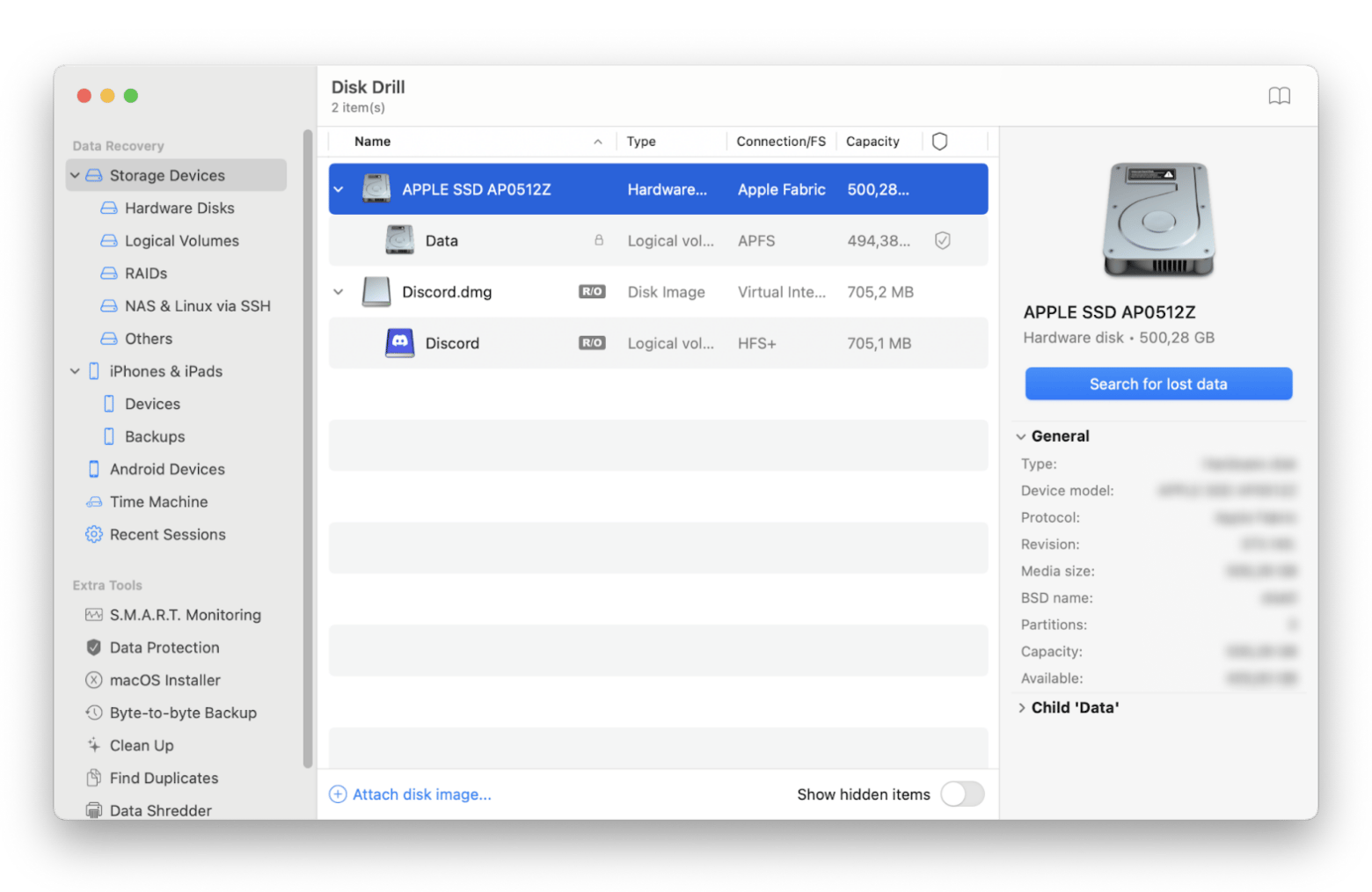 Search for lost data with Disk Drill recovery app