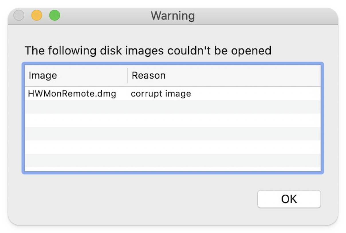 Warning: The following disk images couldn't be opened