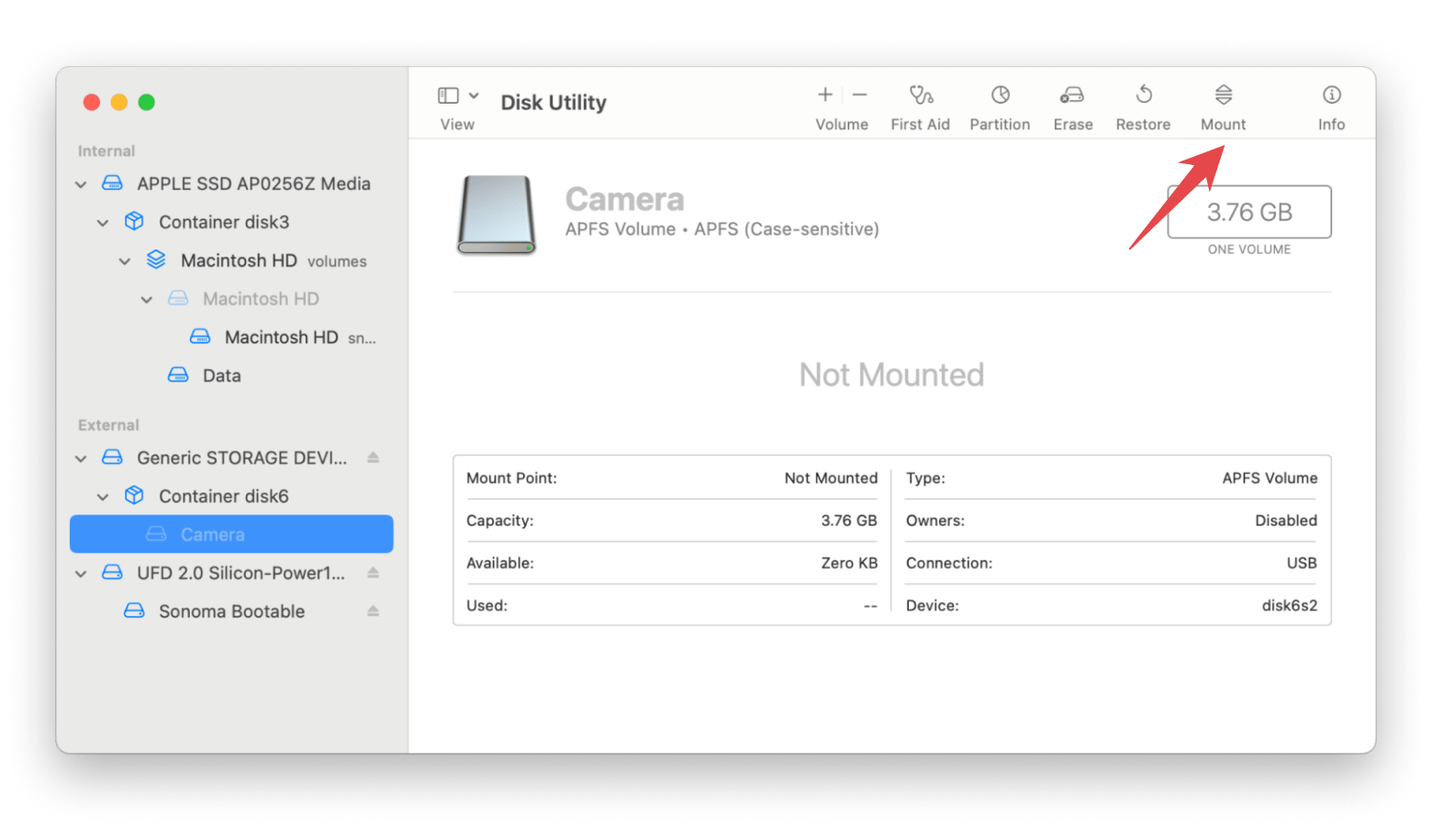 mount external drive with Disk Utility