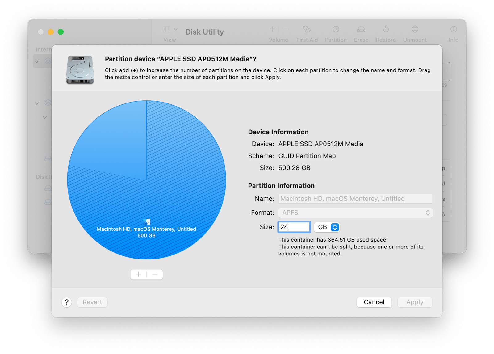 Partition device APPLE SSD