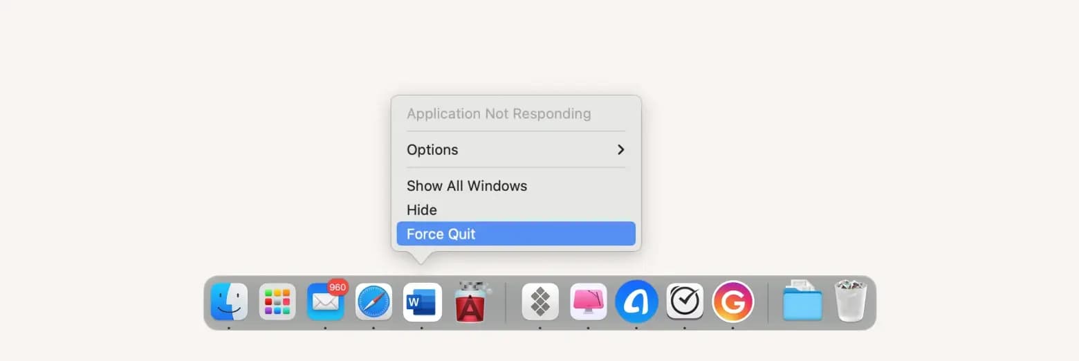 force quit MS Word using the Dock