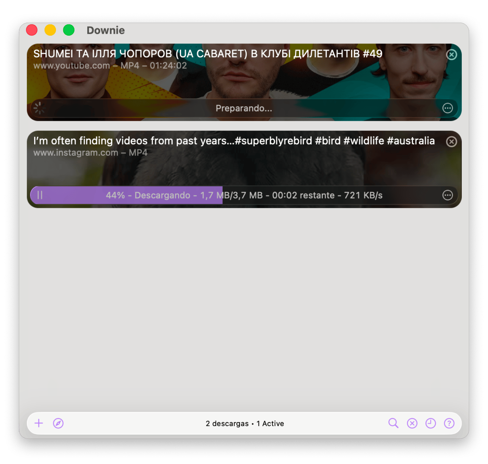 Downie descargando un vídeo de Instagram en Mac, un descargador disponible en Setapp