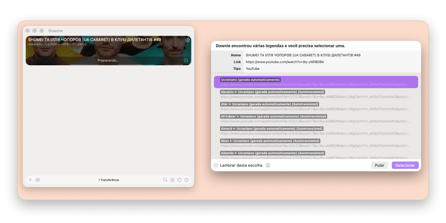 Interface do Downie, app de download de vídeo disponível no Setapp