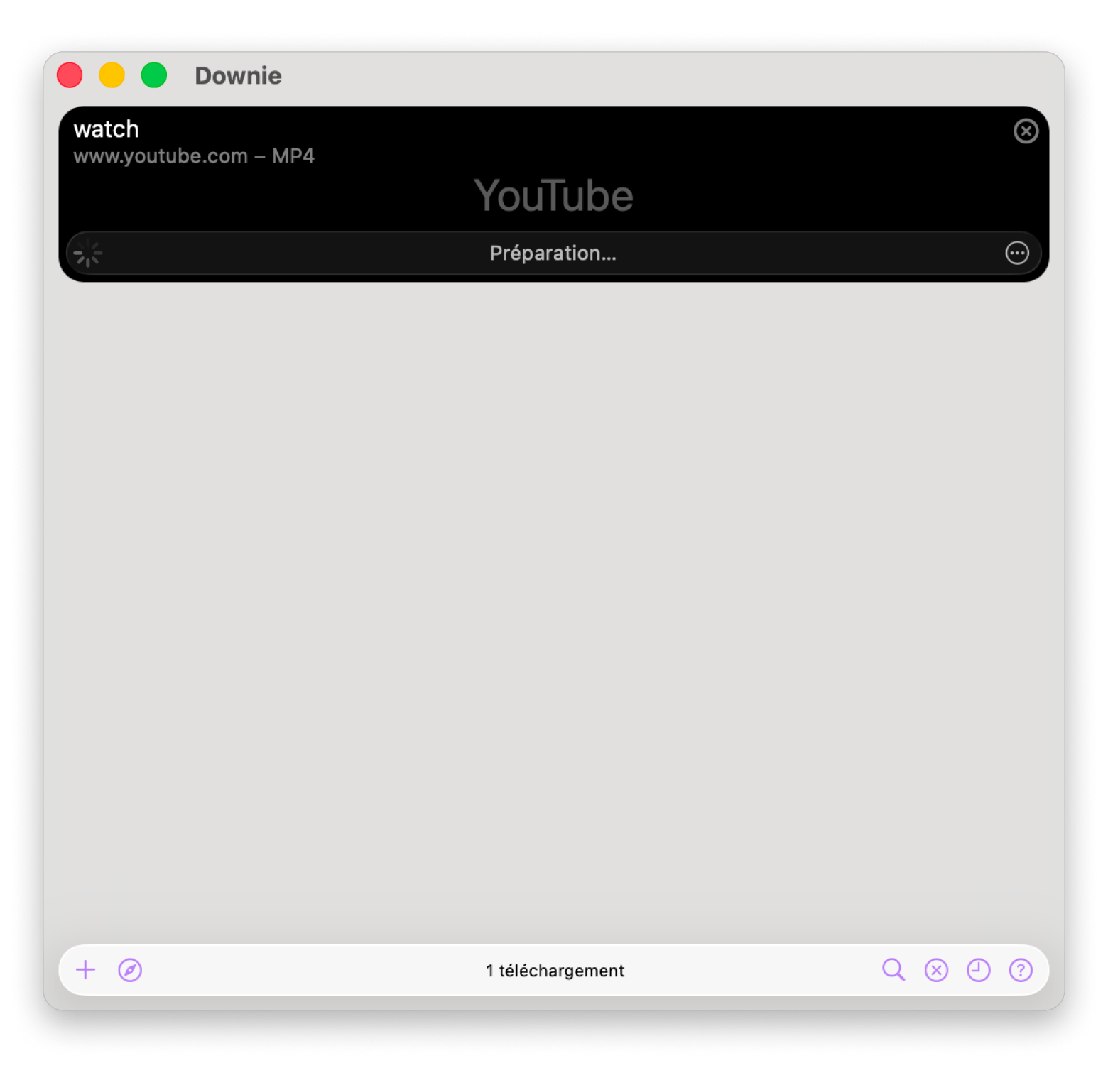Interface de Downie sur Mac lors du téléchargement d'un lien audio par glisser-déposer, disponible dans Setapp Interface de Downie sur Mac lors du téléchargement d'un lien audio par glisser-déposer, disponible dans Setapp