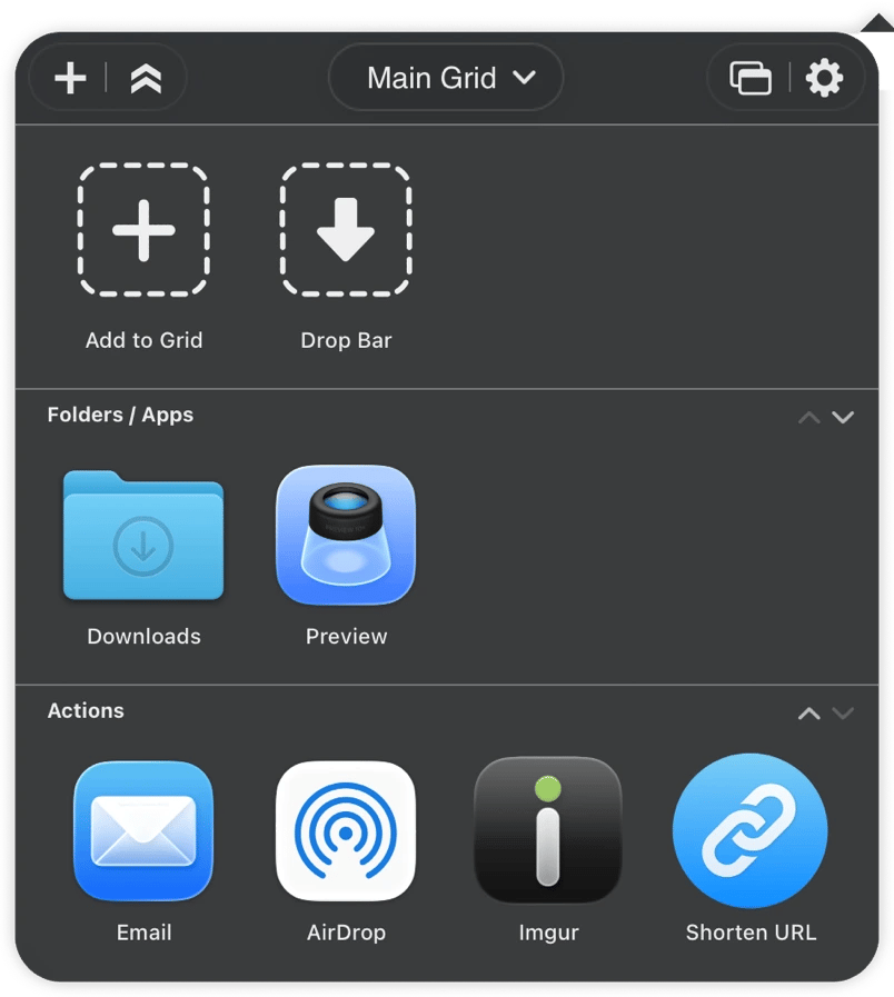 Organizing files and quick actions in the main grid of DropZone, a shelf-style file organizer from Setapp
