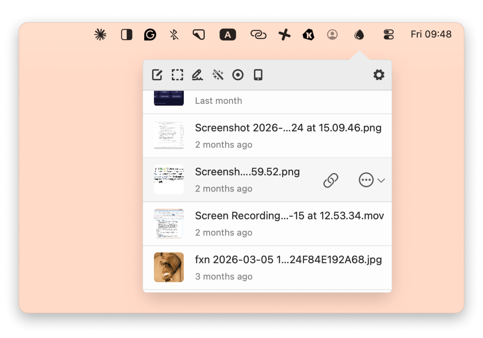 Uploading a file via the menu bar in Dropshare, a file-sharing app available on Setapp