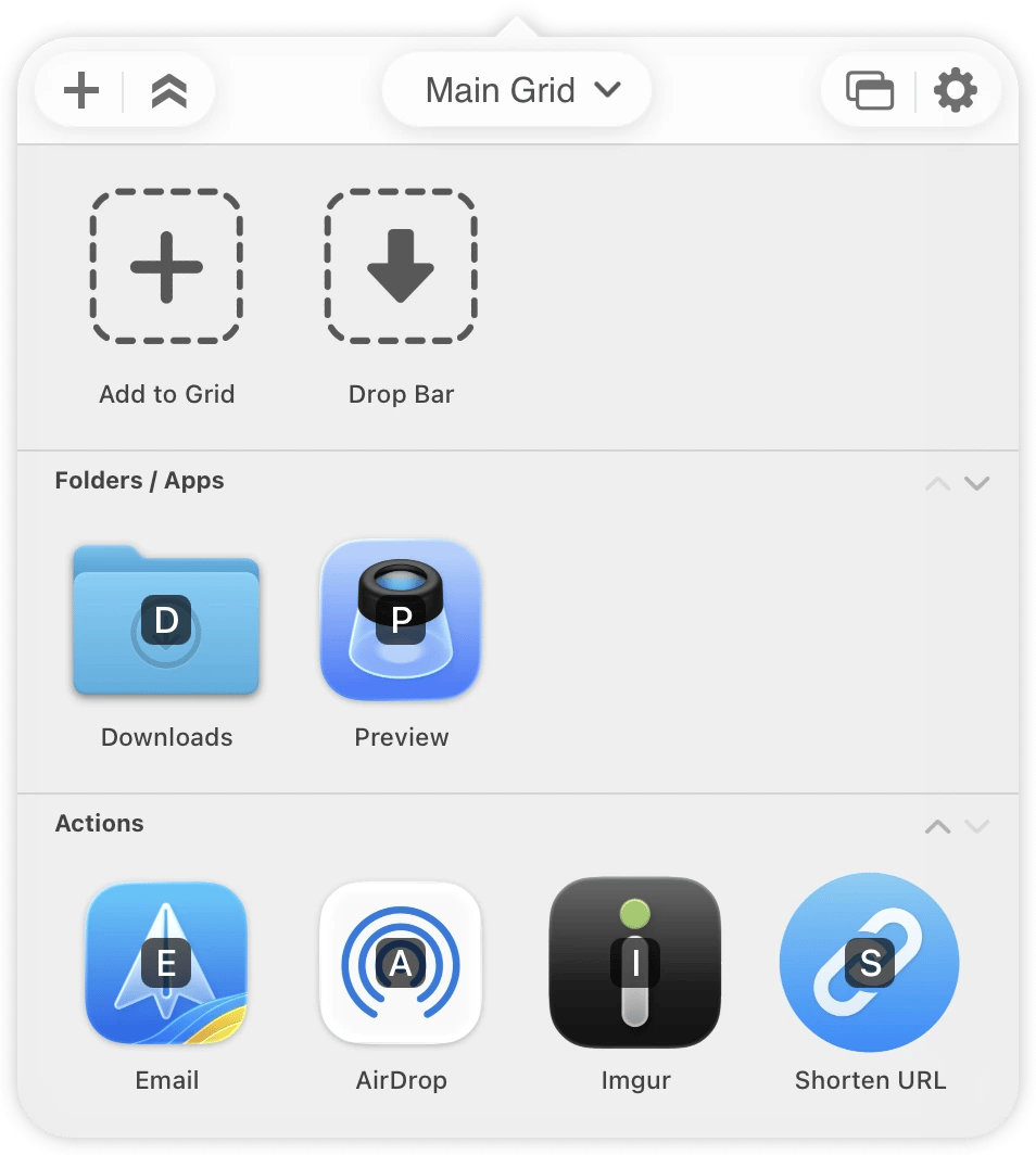 The menu bar interface of Dropzone, a file organization tool available on Setapp