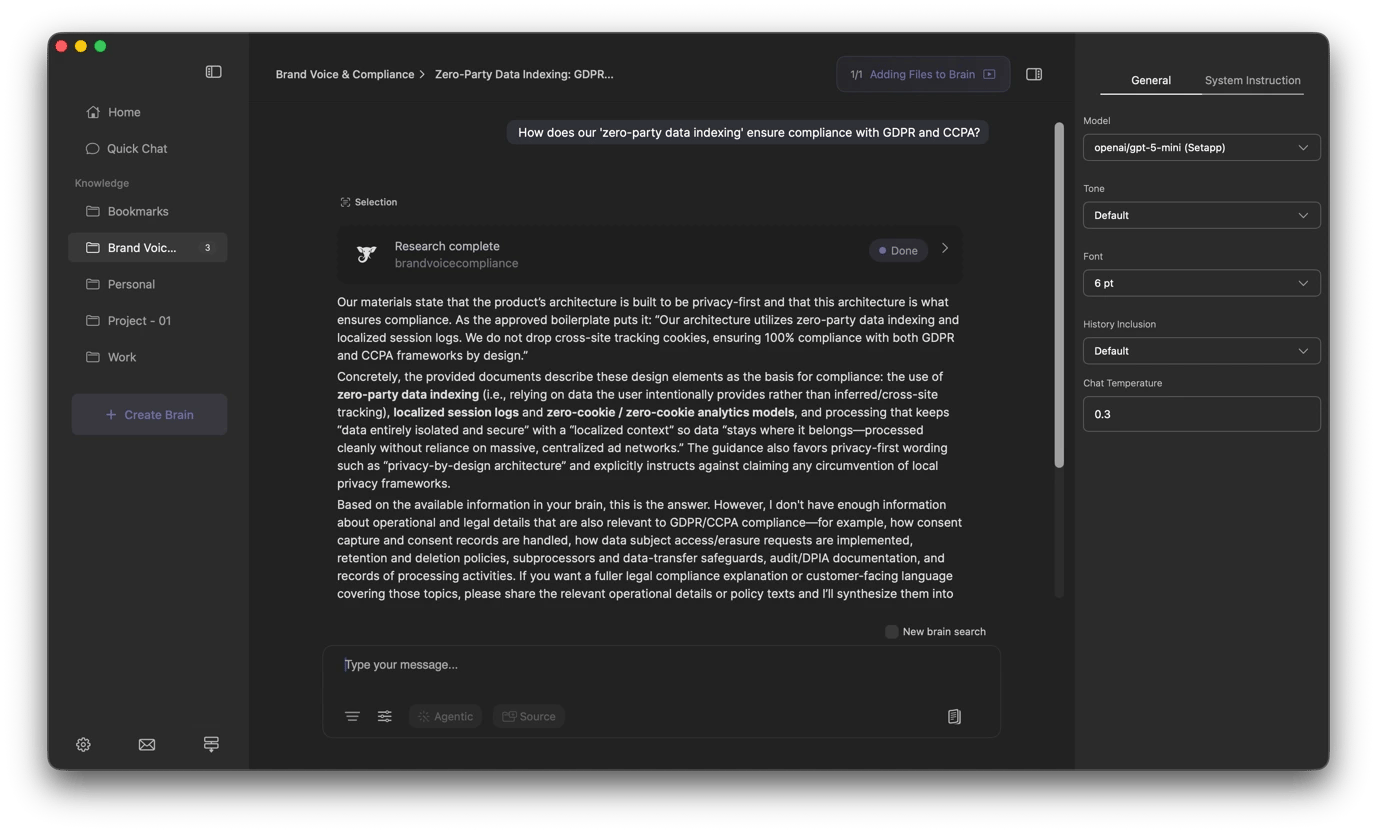 Querying the knowledge base on Elephas, an AI tool available on Setapp