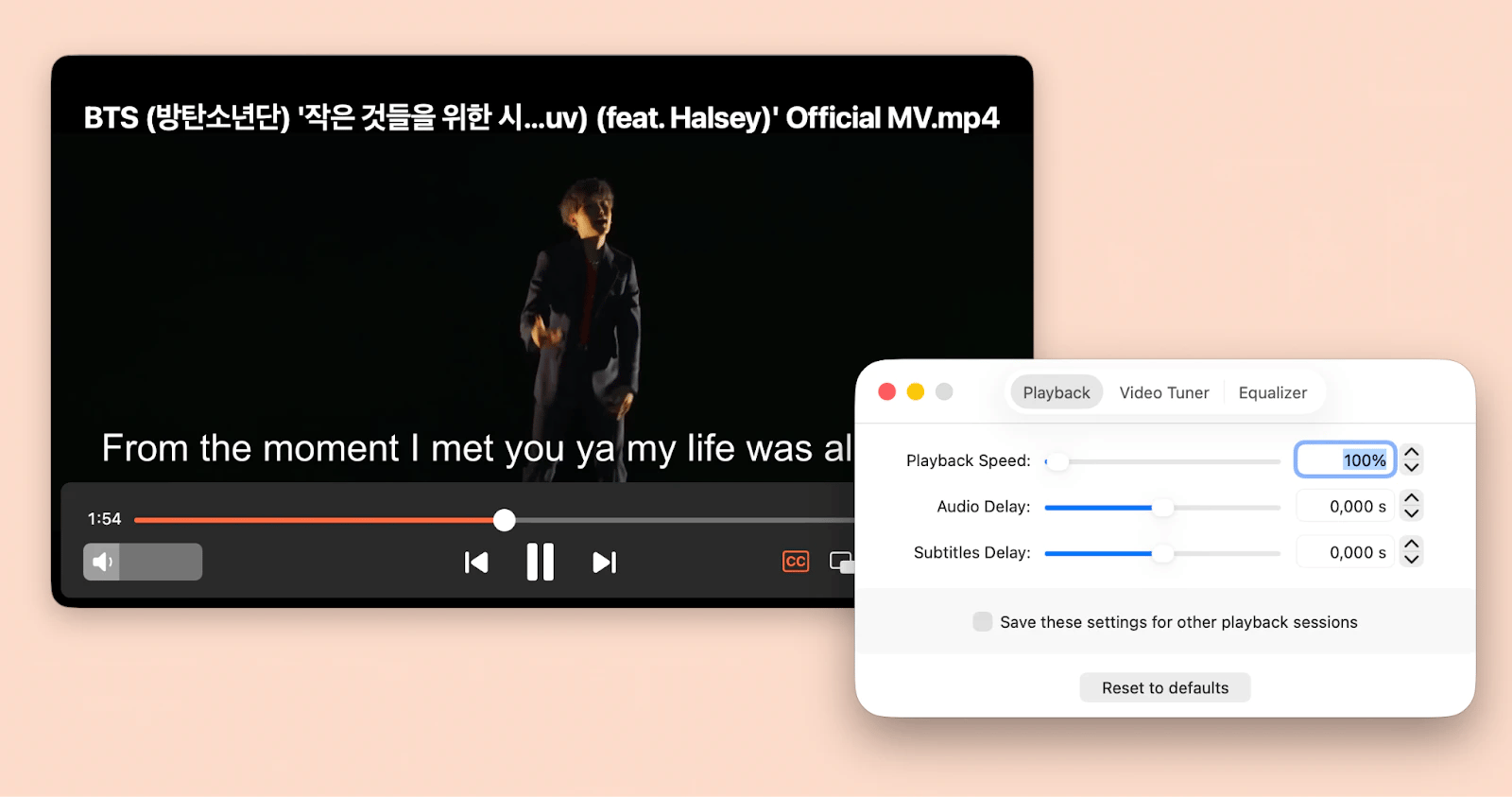 The Playback settings in Elmedia Player, a video player app that is available on Setapp