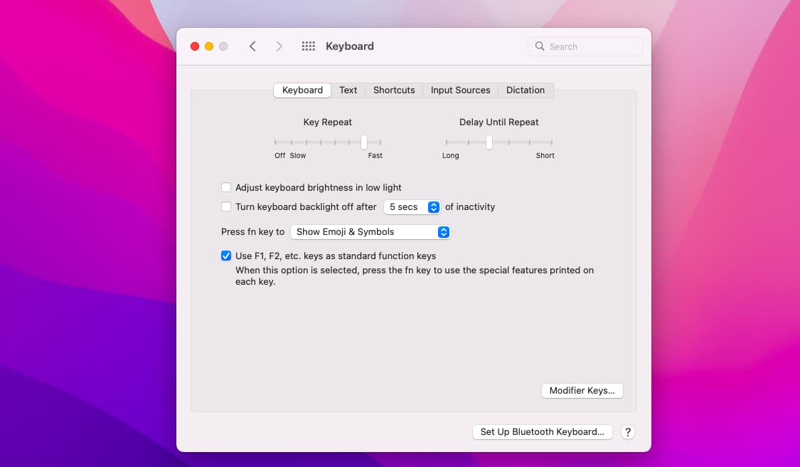 enable standard function keys