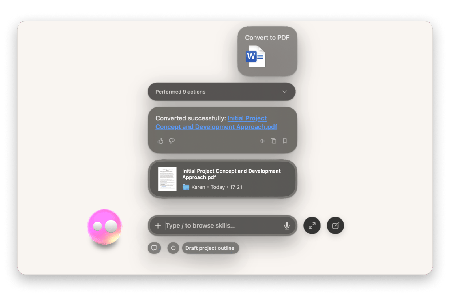 Eney from Setapp converts a file to PDF on Mac
