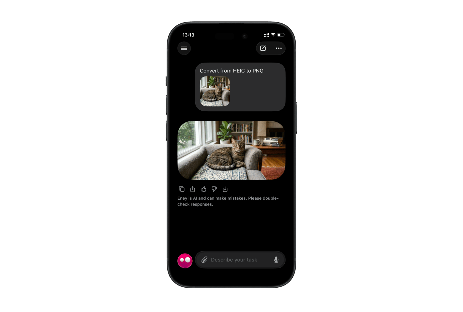 Eney's image format conversion interface on iPhone