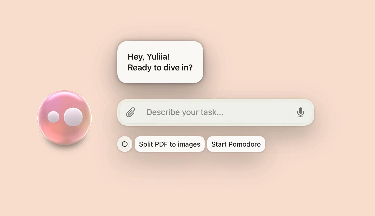 The launch view of Eney, an AI assistant for Mac, created by MacPaw