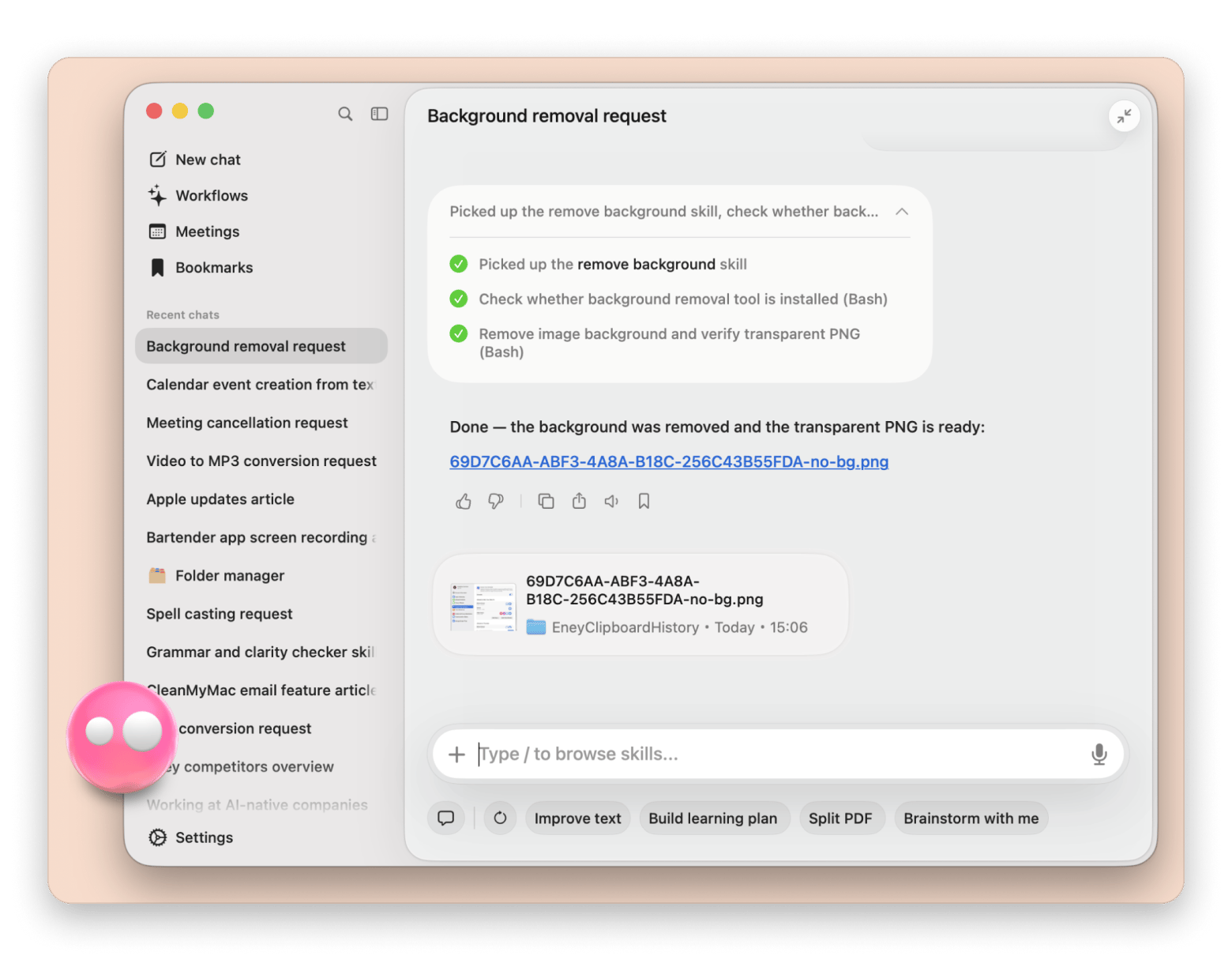 Eney removing the background from a product photo, a Mac AI assistant that is available on Setapp
