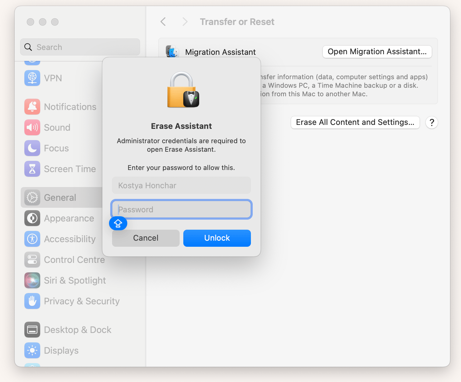 erase assistant on macos ventura