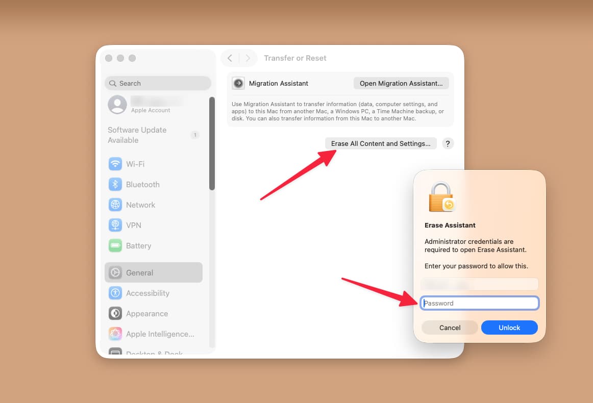 erase mac enter password