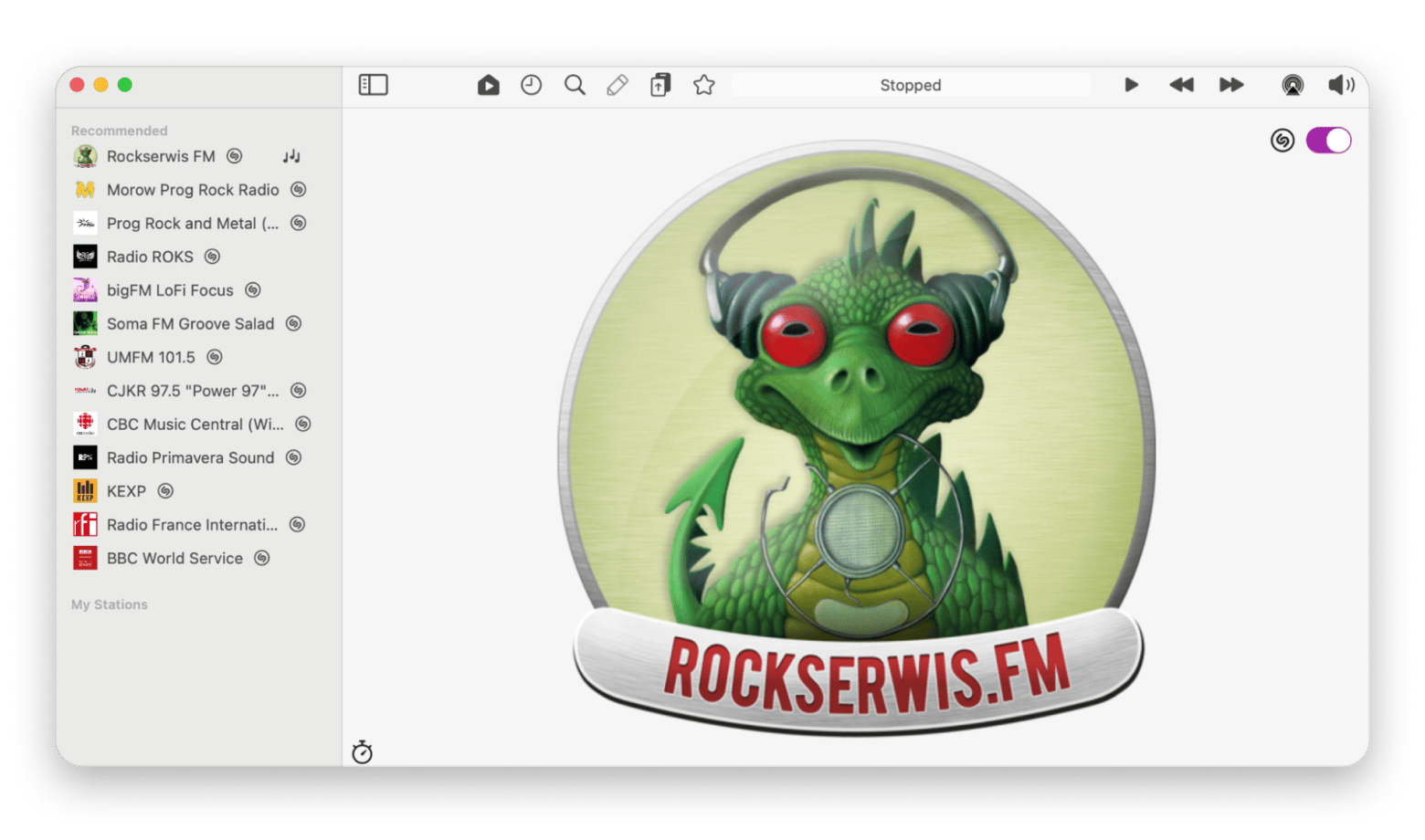 The main window of Eter, an internet radio listening app that is available on Setapp The main window of Eter, an internet radio listening app that is available on Setapp